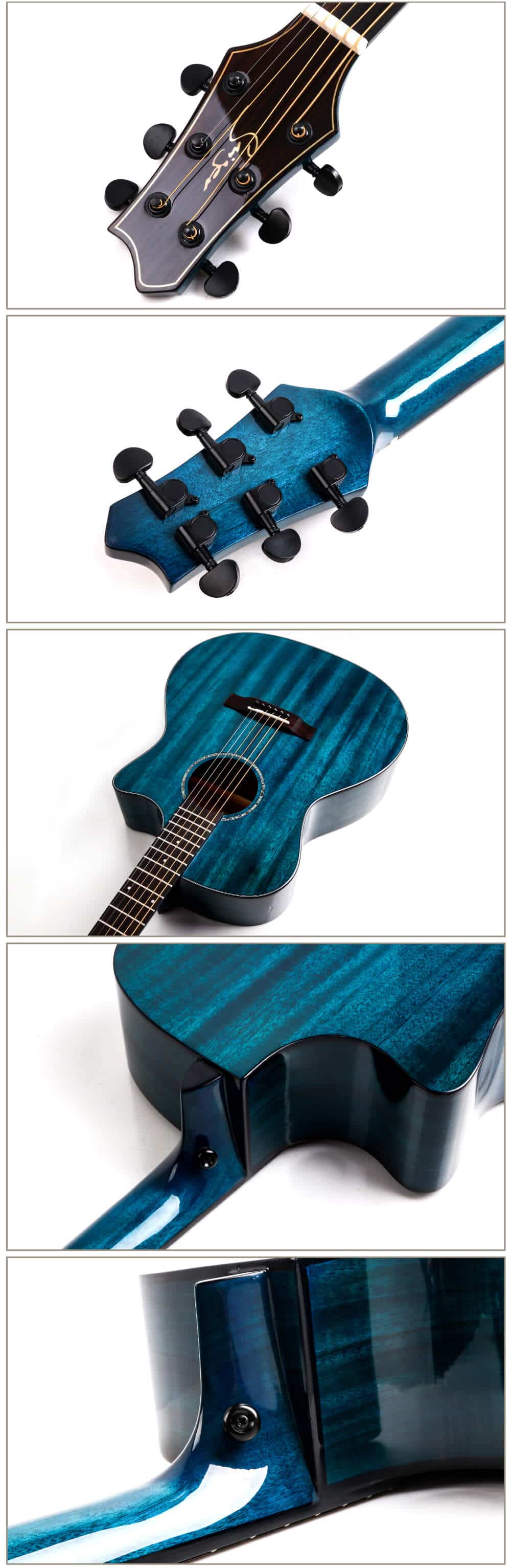 גיטרה אקוסטית סוליד טופ מוגברת Smiger- M-D10S-BL-גשר מפתחות כיוון וצוואר של הגיטרה