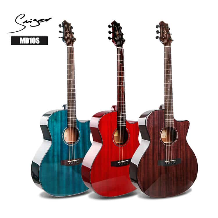 גיטרה אקוסטית סוליד טופ מוגברת Smiger- M-D10S--M צבעים של הגיטרה כחול אדום וחום