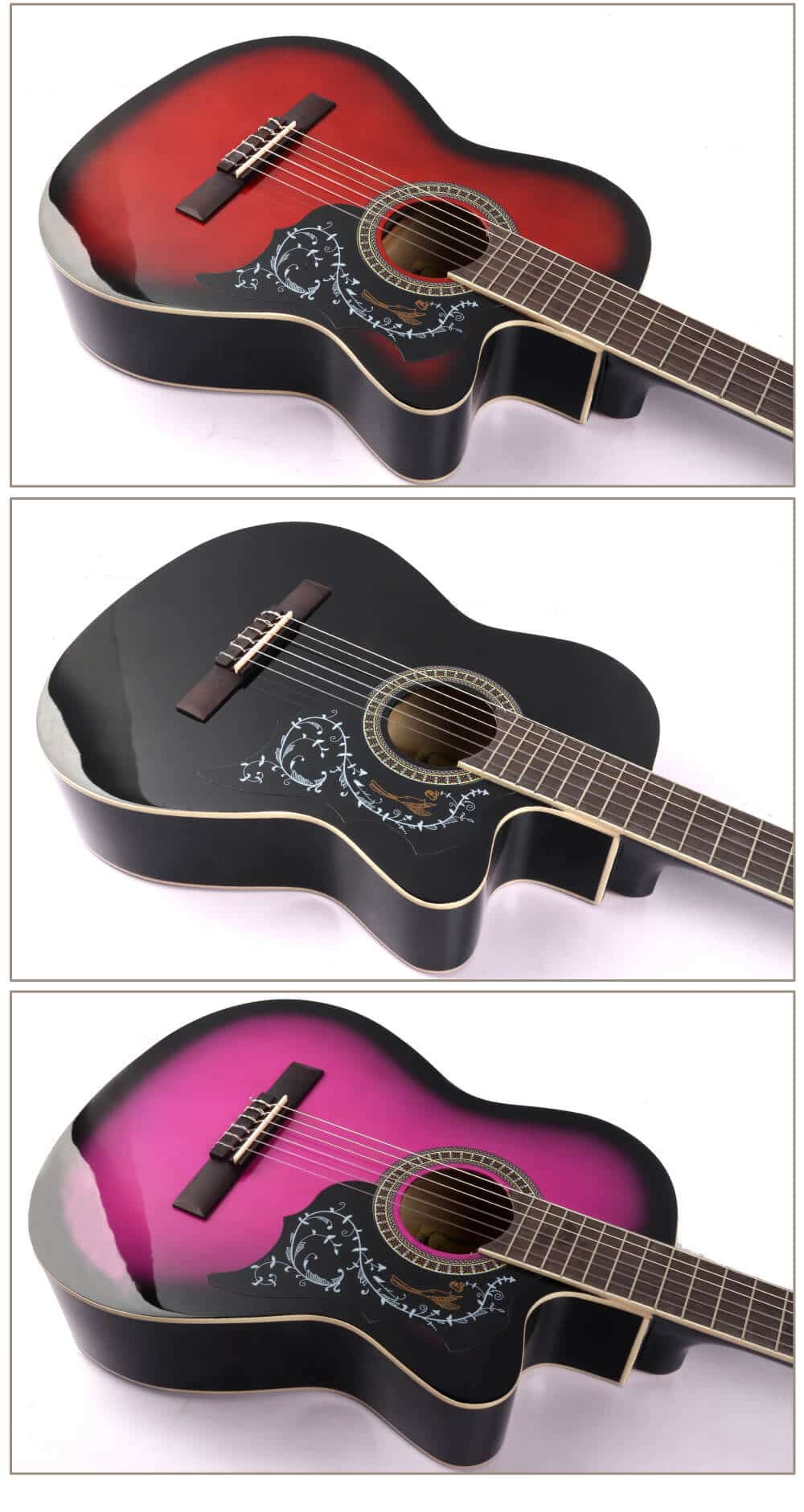 גיטרה קלאסית למתחילים – Malaguena AC -17C -בצבעים אדום שחור וסגול
