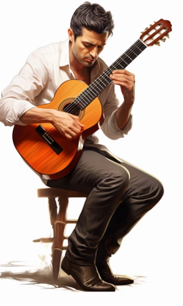 אדם מנגן על גיטרה קלאסית העשויה מעץ מלא - כלי-מיתר -חנות כלי נגינה 