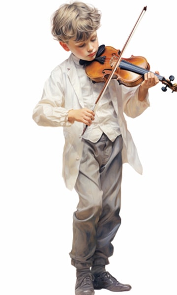 אביזרים לכינור - ילד מנגן על כינור בגודל רבע